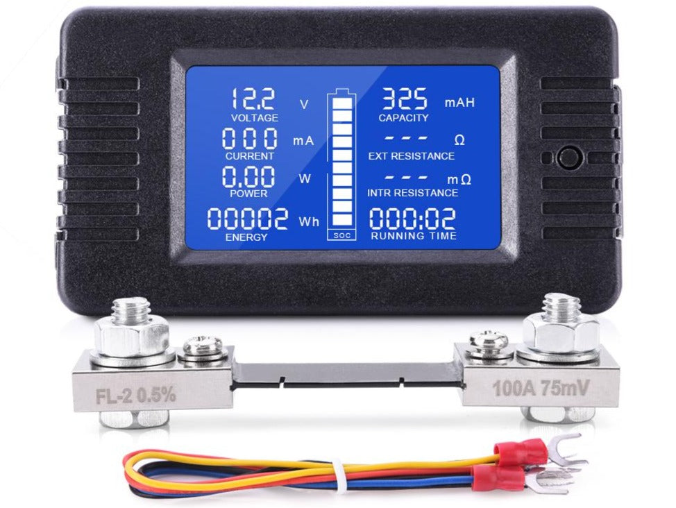 LCD Display DC Battery Monitor Meter 0-200V up to 300amp  Voltmeter Ammeter with 9 Measurements AUSTRALIAN STOCK